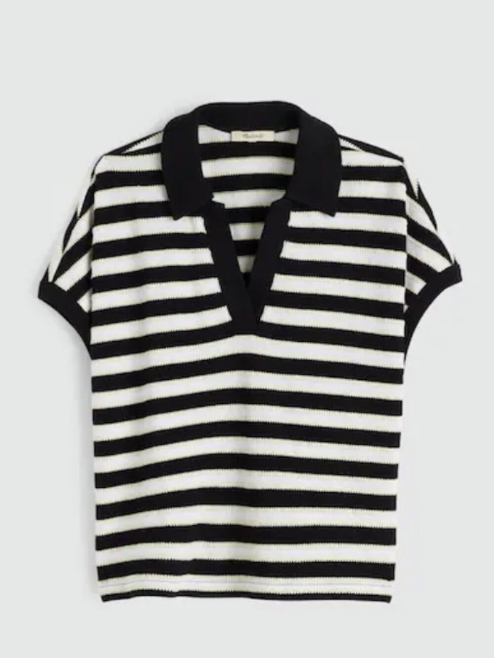 NEW Madewell Relaxed V-Neck Polo Shirt in Stripe Cotton Black White size Small